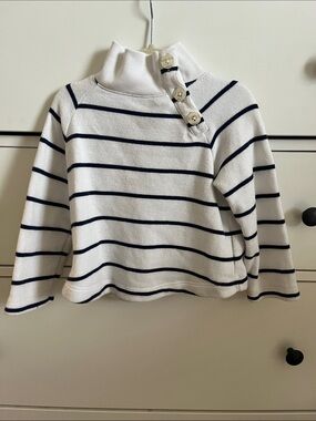 Crewcuts White & Navy Striped Funnel Neck Button Sweater